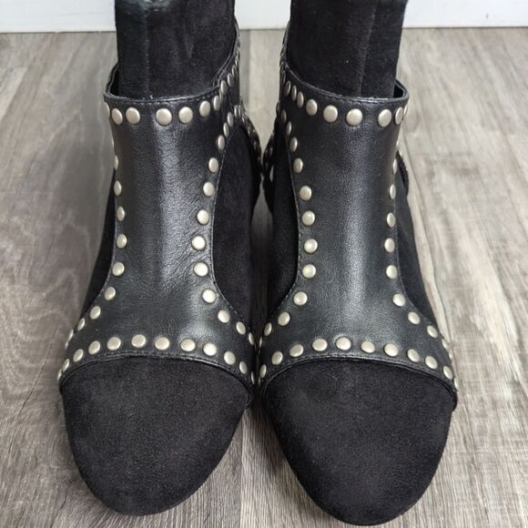 Madison Harding Leather wrap studded harness suede booties womens 7.5 - Picture 6 of 8